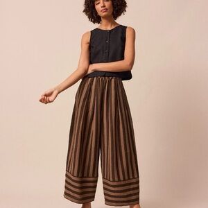 Elegant Brown Striped Wide-Leg Trousers
